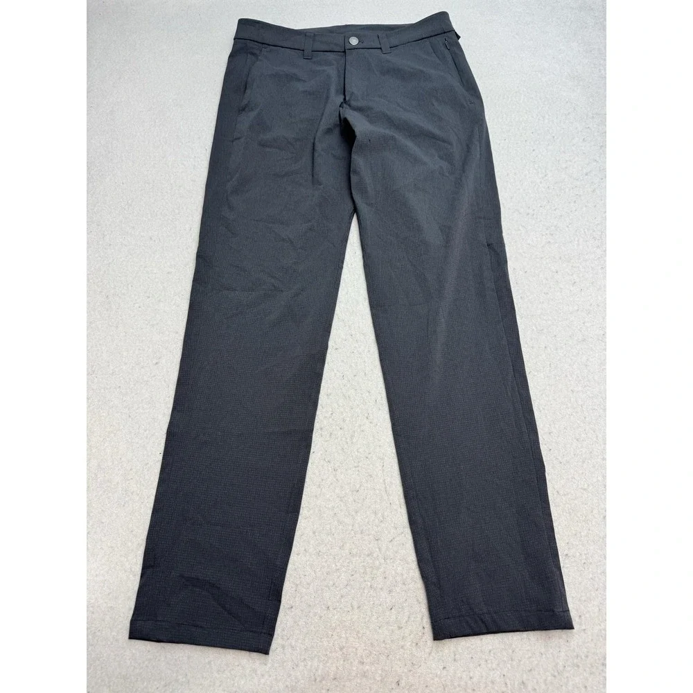 Lululemon Commission Pants Mens 30x29 Gray Check Slim Stretch Zip Pocket Chino